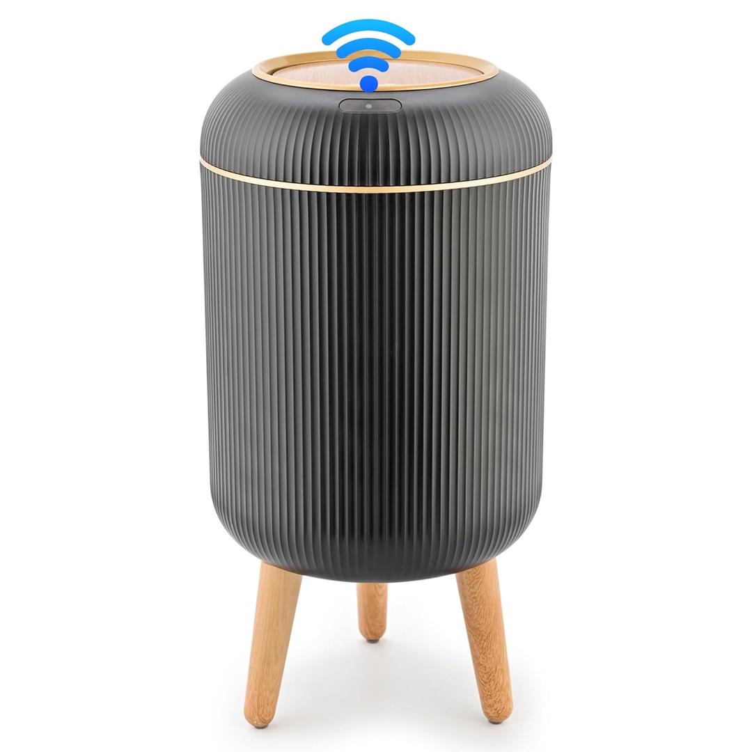 Pukomc Smart Sensor Wastebasket, Convenient and Hygienic Easy to Use, Technology Sensor Waterproof Wastebasket Plastic Trash can for Kitchen, Bathroom, Bedroom, Living Room, Office and Outdoor Black (1 Pack)