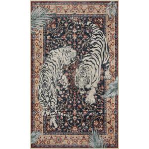 Moynesa Tiger Machine Washable Rug, 3 x 5 Entryway Area Rug Non Slip Vintage Soft Rug for Living Room, Ultra Thin Boho Stain Resistant Kitchen Throw Mat for Entrance Bedside, Puce Red