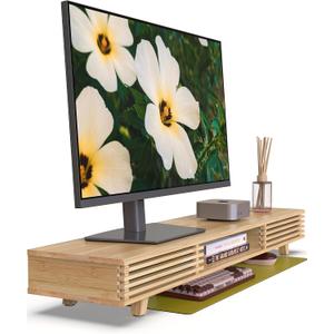 Computer Monitor Stand with Sliding Door,42 Inch,Bamboo