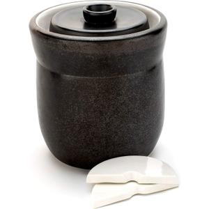 TOMO Fermentation Crock with Weights - Ceramic Sauerkraut Pickling Crock - Stoneware Kombucha Brewing (3L)
