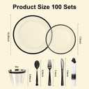 700PCS Clear Black Disposable Plates Set for 100 Guests, 200 Plastic Plates, 100 Plastic Cups, 100 Pre-Rolled Napkins with Cutlery for Party, Christmas, Birthday, Wedding, Thanksgiving, Halloween
