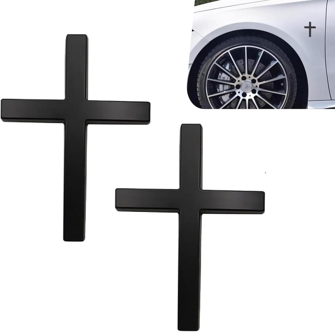Metal Jesus Christ Cross Badge Stickers, 3D Individual Car Cross Emblem Decal, Cross Emblem for Car, for Auto Trunk Body Tailgate Side Fenders, Auto Decoration (Black)