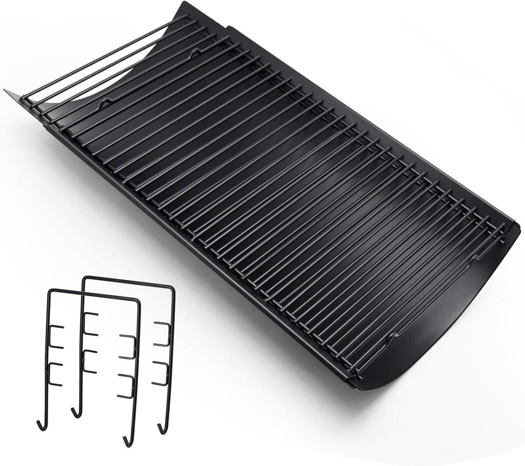 Hiorucet 23.38" to 41.5" Adjustable Ash Pan Drip Pan for Chargriller 5050 5650 2121 5072 3001 1624 2828 2823 2123 Charcoal Grills, Royal Gourmet Charcoal Grill CC1830SC, Part with 2pcs Grate Hanger