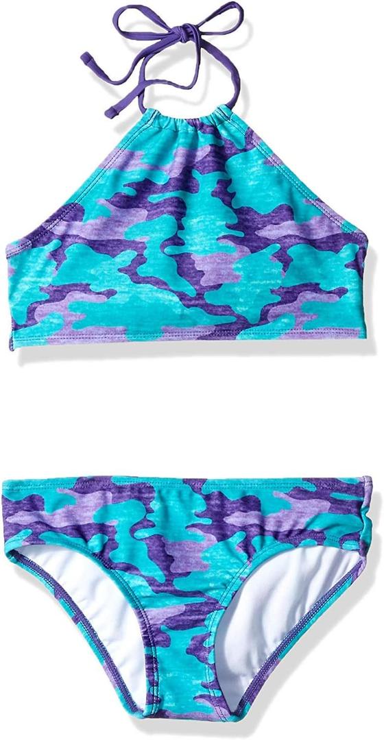 Kanu Surf Girls' Mahina UPF 50+ Beach Sport Halter Bikini 2-Piece Swimsuit (4, Erin Purple Camo) Kanu Surf Girls' Mahina UPF 50+ Beach Sport Halter Bikini 2-Piece Swimsuit (4, Erin Purple Camo)