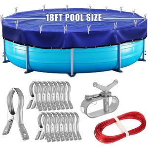 22FT Round Pool Cover for 18FT Above Ground Pool Winter Pool Cover with 24 Large Metal Clips Thick Durable Pool Safety Cover for Hot Tub and Winter Protection