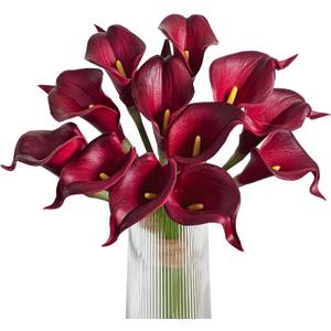 Letjolt Artificial Calla Lily Red Flowers 12Pcs for Wedding Bouquet Home Decoration Faux Calla Lilies Flower, Dark Red