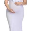 YnimioAOX Maternity Long Dress Ruffles Elegant Maxi Photography Dress Stretchy Slim Gowns for Photoshoot (White), XL