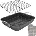 Kitcom Nonstick Roasting Pan with Rack, 16 Inch x 11.5 Inch Rectangular Roaster Set for Roasting Turkey, Chicken, Meat and Veggies, Gray