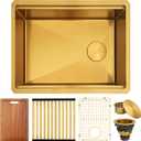 Undermount Kitchen Sink Gold,Single Bowl Workstation Kitchen Sinks,16 gauge Stainless Steel Undermount Sink (23" X 18")
