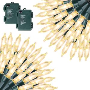 Joliyoou 2 Packs 50 LED Warm White Christmas String Lights, 16 Ft Battery Operated Xmas Fairy String Lights with 8 Lighting Modes, Indoor/Outdoor with Timer