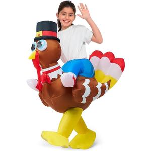 Spooktacular Creations Thanksgiving Turkey Inflatable Costume for Kids, Blow up Costume Riding a Turkey Ride-on for Halloween Party, Cosplay event, Halloween Inflatable Costumes for Boys and Girls
