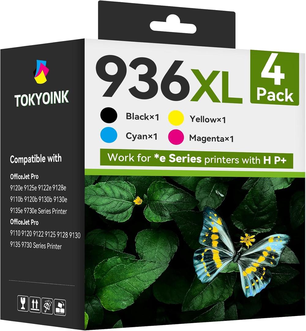 936e 936XL 936 Ink Cartridges Replacement for HP 936 Ink Cartridges Combo Pack for HP936 Ink Work with OfficeJet Pro 9125e 9120e 9730e 9130 9135e 9122e 9128e 9110b 9120b 9130b 9130e Printer (4-Pack)
