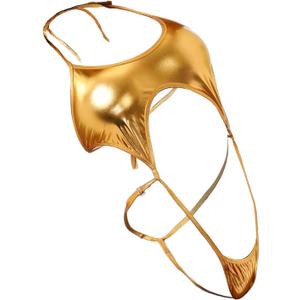Taube Women Sexy Shiny Metallic Lingerie Wet Look One Piece Exotic Sleepwear (Golden)