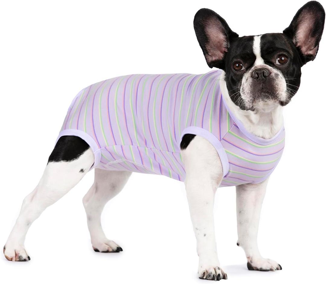 Puppy Striped Recovery Suit for Female Male Dogs Cats,Zip Up Dog Onesie Recovery Shirt Abdominal Wounds,Professional Spay Neuter Dog Pet Bodysuit After Surgery Wear Anti Licking Wounds, Large