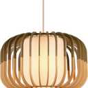 Arturesthome Wood Pendant Lights, Wicker Drum Chandelier Boho Pendant Light Basket Lighting Fixture Natural Woven Hanging Lamp for Kitchen Island Dining Room Entryway (15.7in x 11in)