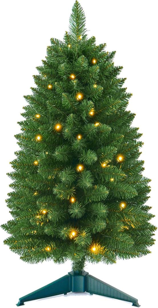 4ft Prelit Artificial Small Christmas Tree with Warm White Multi-Color LED Lights, Timer Battery Operated, Perfect for Xmas Tabletop Decorations, Home, Kitchen, Dining Table top Green