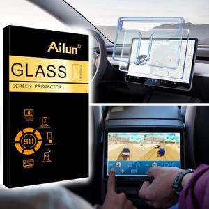 Ailun Glass Screen Protector for Tesla Model Y Juniper 2025 / Model 3 2024 Highland Center Console Dashboard Touchscreen [15.4 Inch] with Auto Alignment Tool + Armrest Box Screen Protector [8 Inch]