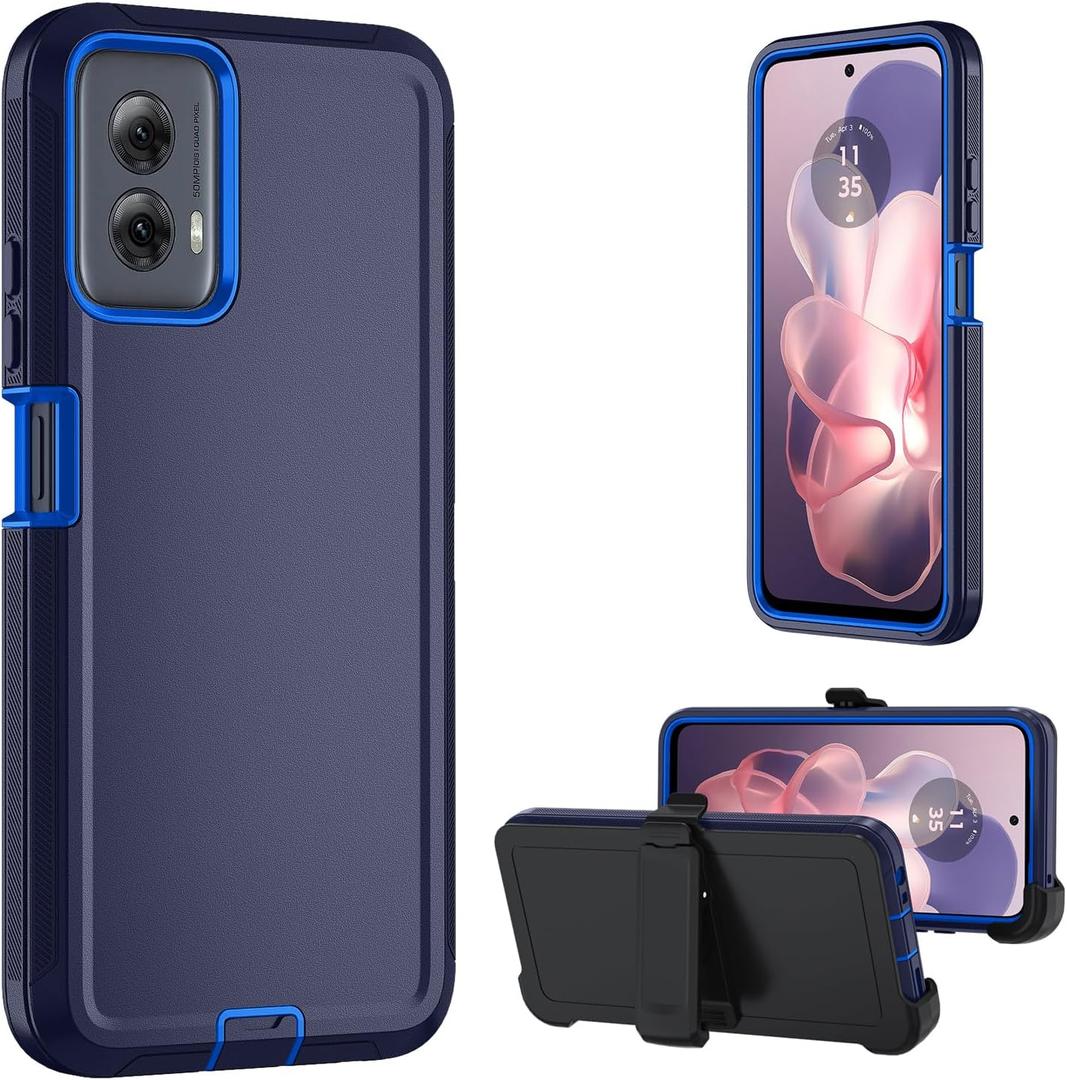 for Motorola Moto G Power 5G 2024 case,Heavy Duty case,with Belt-Clip and Tempered Glass Screen Protector, [Military Grade Protective ] [Shockproof] [Dropproof] [Dust-Proof] (Dark/Blue)
