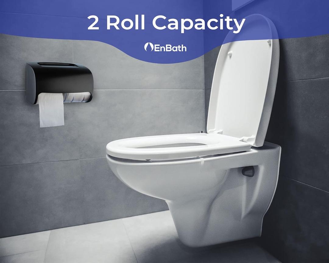  Commercial Toilet Paper Dispenser Wall Mount, Double (2 Roll) Locking Toilet Paper Holder (Black), Compact Two Roll, Side by Side Design Tissue Paper Dispenser