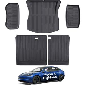 Cargo Mat Compatible with Tesla Model 3 Highland 2024-2026, Heavy-Duty TPE Trunk Liner Rear Seat Back Protector Model 3 Accessories Custom Fit Trunk Mat- 5PCS