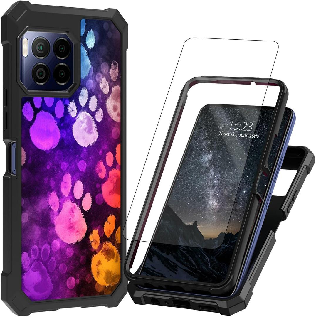 for T-Mobile REVVL 7 Pro 5G Case with Screen Protector Dual Layer Protection Shockproof Corner TPU Bumper Phone Case for Revvl 7 Pro 5G,Colorful Paw Prints