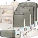 BAGAIL 8 Set Compression Packing Cubes Travel Accessories Expandable Packing Organizers (Half Mesh, 8-Beige)