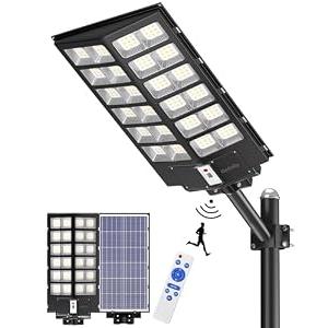 Gefolly SL-9800W Solar Street Lights Outdoor, 860000LM Commercial Parking Lot Light, 6500K Dusk to Dawn IP67 Security Flood Lights Motion Sensor Led Lamp for Basketball Court, Road, Yard dusty