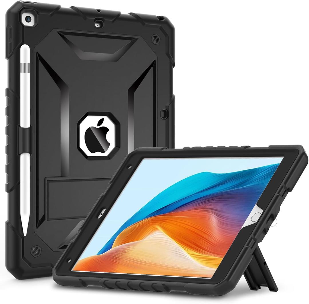 Case for iPad 9th Generation/iPad 8th Generation/iPad 7th Generation 10.2 Inch, with Kickstand, Slim Heavy Duty Shockproof Rugged Protective Case for iPad 10.2 Inch 2021/2020/2019 Model, Black