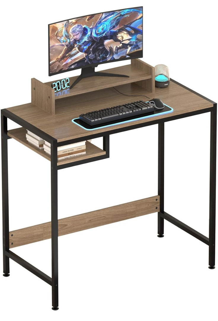 Computer Desk - 32 Inch Home Office Desk with Storage, Gaming Desk with Monitor Stand, Modern Simple Study Table, Adjustable Storage Space, Grey