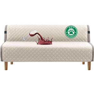 Turquoize 100% Waterproof Futon Cover Futon Slipcover Washable Armless Sofa Bed Slipcover Protector Seat Width Up to 70" with Adjustable Elastic Strap Anti-Slip for Dogs, Ivory
