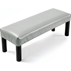 uxcell Waterproof Dining Bench Cover, Stretch PU Leather Rectangular Bench Seat Protector Slipcover 31.5"-39.4" for Piano Benches Kitchen Dining Room Chairs, Light Gray