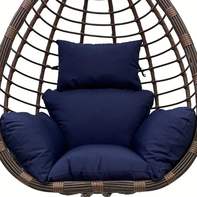 Egg Chair Cushion Waterproof Outdoor/Indoor-Thicken Hanging Basket Swing Cushion,Hanging Egg Chair Cushion Replacement with Headrest for Outdoor Patio Garden Furniture (Navy)