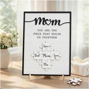 Personalized Mom You are The Piece That Holds Us Together Puzzle Sign with Family Names, Mothers Day Puzzle Wood Sign, Mothers Day Birthday Gifts for Mom from Daughter, Son