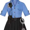 KIDIN Police Officer Costume for Kids Cop Costume for Girls Police Dress Up Halloween Cosplay Birthday Gift (9-10 Years, Light Blue)