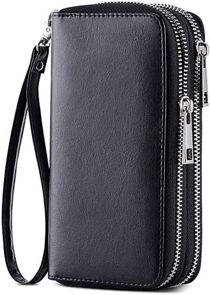 Cellphone Wallet for Women Dual Zipper Long Purse with Removable Wristlet
