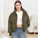 Womens Winter Cropped Puffer Jacket Coat Casual Quilted Baggy Long Sleeve Zip Down Jackets Outerwear (US, Alpha, Medium, Regular, Regular, Dark Green) (Green, M)