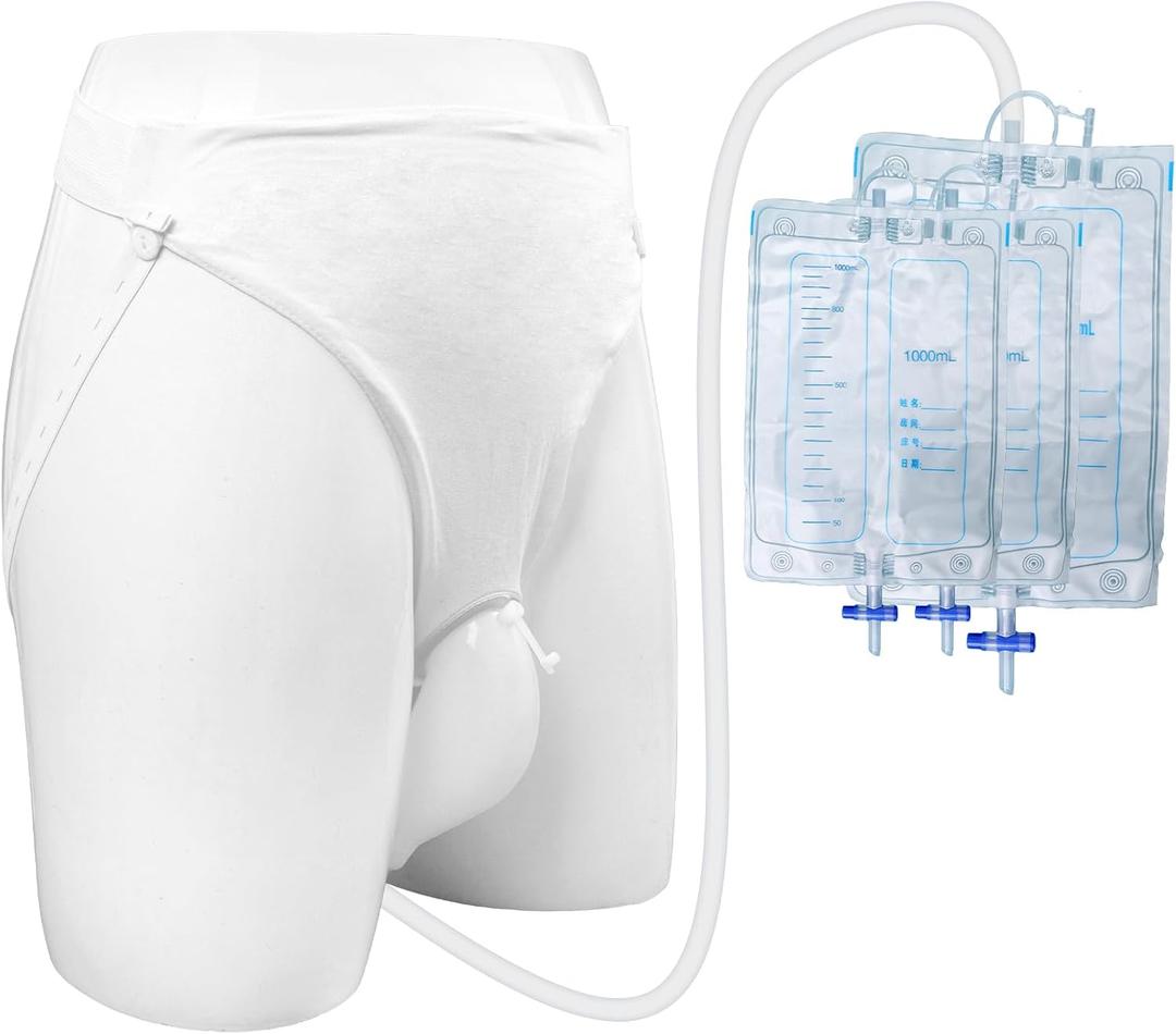 Wearable Urinal for Men, Ventilate Urine Collector, Reusable Urine Bag Collector, Portable Male Urine Collection Bag, Silicone Urine Collector for Bedridden Patients (White1)