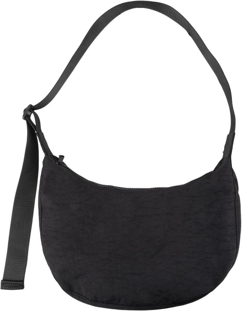 Nylon Crescent Shoulder Bag for Women Men,Crossbody Bag with Adjustable Strap&Dual Interior Zip Pocket (Medium, Black)