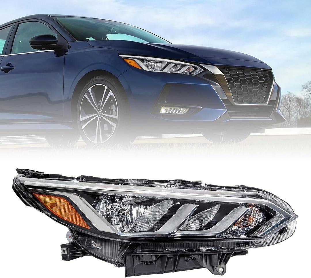 Compatible with Nissan Sentra S/SV 2020 2021 2022 Halogen Headlight Assembly with Bulbs Headlamp Passenger Side
