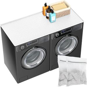 54" x 27.5" Silicone Washer Dryer Countertop Mat with 2 Laundry Bags  Non-Slip, Waterproof, Dustproof Cover for Laundry Room Organization & Surface Protection (White, Extra Large)