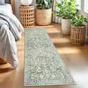 Vintage 2x7 Runner Rug, Sage Green Beige Washable Runners for hallways, Super Soft Kitchen Runner Rug Non Slip, Print Faux Wool Floral Thin Carpet Runner for Entryway Indoor Bedside Runner