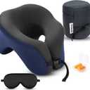 Picnic Neck Pillow for Traveling | 100% Pure Memory Foam Travel Pillow for Airplanes, Car & Office | Ergonomic Support with Adjustable Clasp, Eye Mask & Compact Travel Bag | Perfect for Relaxation (Blue & Gray)