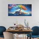 GAFSING Rainbow Colors Tree Wall Art for Living Room Office Fantasy Art Cosmic Ocean Surreal Landscape Tree of life Painting Prints Magical Canvas Artwork Dining Bedroom Decor, 40"L x 20"W