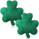 2 Pcs Shamrock Shaped Pillow, 14" St Patrick's Day Shamrock Chenille Soft Pillow Cushion, Green Plush Clover Throw Pillow with Removable Cover for Irish Sofa Couch Bedroom Decor