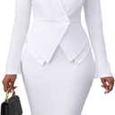 Women's Suits 2 Piece Set Business Professional Outfits Blazer Dress Jacket Pencil Skirts Suit White XL