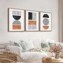 Framed Wall Art Canvas Set Mid Century Boho Pictures Modern Geometric Wall Decor Minimalist Black Brown Bohemian Abstract Painting Artwork for Living Room Bedroom Office 20"x28"x3 Natural, 20" x 28" x 3Pcs