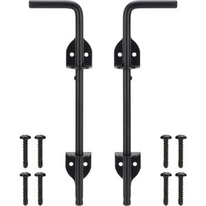 12" Cane Bolt Heavy-Duty Drop Rod for Gate, Gate Ground Latch for Wooden Fences Metal Gates Doors, Metal Gates Doors Stopper for Gate Ground, Wrought Iron Gate Latches, Black Finish(2 Pack)