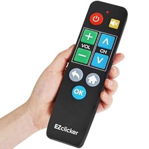 EZclicker Big Button Universal TV Remote for Seniors, Simple Easy to Use, Dementia Products for Elderly, Works with Major TV Brands, NOT for Streaming (2xAAA Batteries Not Included) (Black)