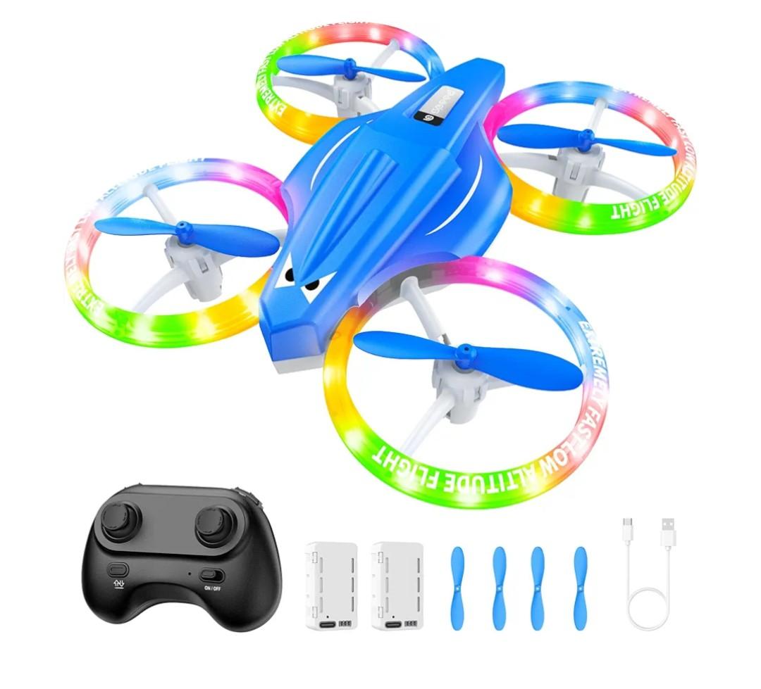 Drones for Kids With Cool Light, Kids Drone with 3D Flip, Altitude-Hold, Self-Rotation, Headless Mode, 3 Speed Modes, One-Click Take-off/Landing, Mini Drone for Christmas, Beginners, Indoor