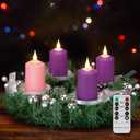 Daord D2 x H4 Advent LED Candles Set of 4 Christmas LED Flameless Pillar Candle 3 Purple and 1 Pink for Advent Rituals Festival and Special Occasions Church Decoration (3 Purple+1 Pink)